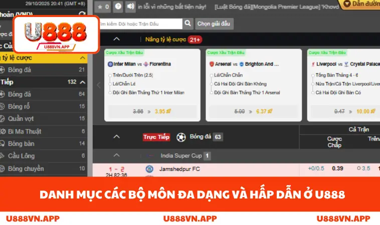 Thể Thao U888 2 Danh mục các bộ môn đa dạng và hấp dẫn ở U888