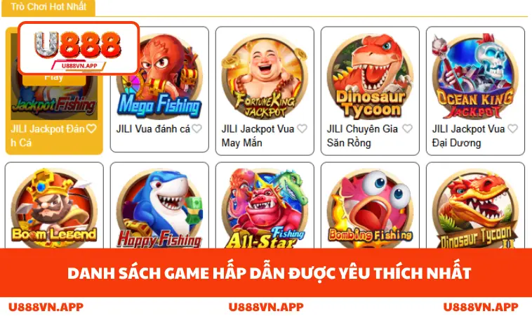 Bắn Cá U888 2 Danh sách game hấp dẫn được yêu thích nhất