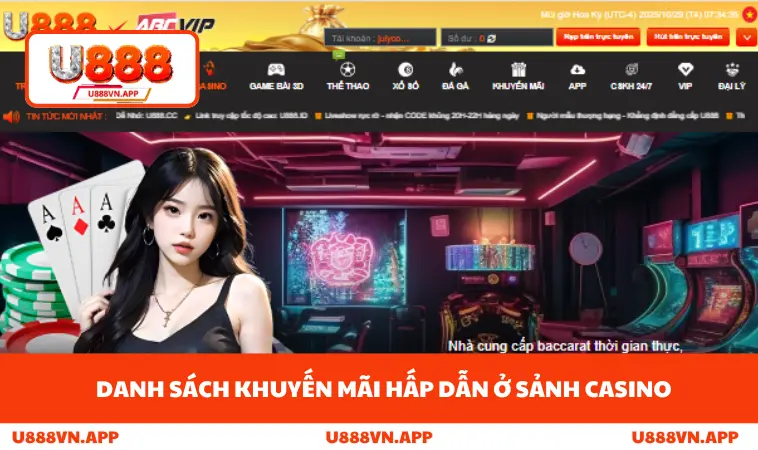Casino U888 3 Danh sách khuyến mãi hấp dẫn ở sảnh casino